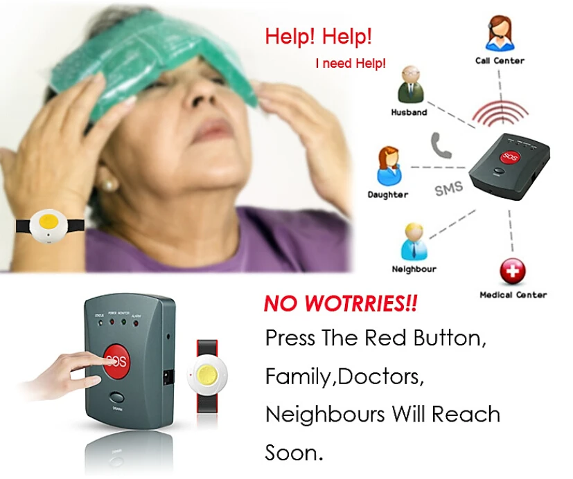 Elder Alarm Беспроводная GSM SMS домашняя охранная сигнализация с 6 кнопки SOS для пожилых людей уход аварийная система вызова