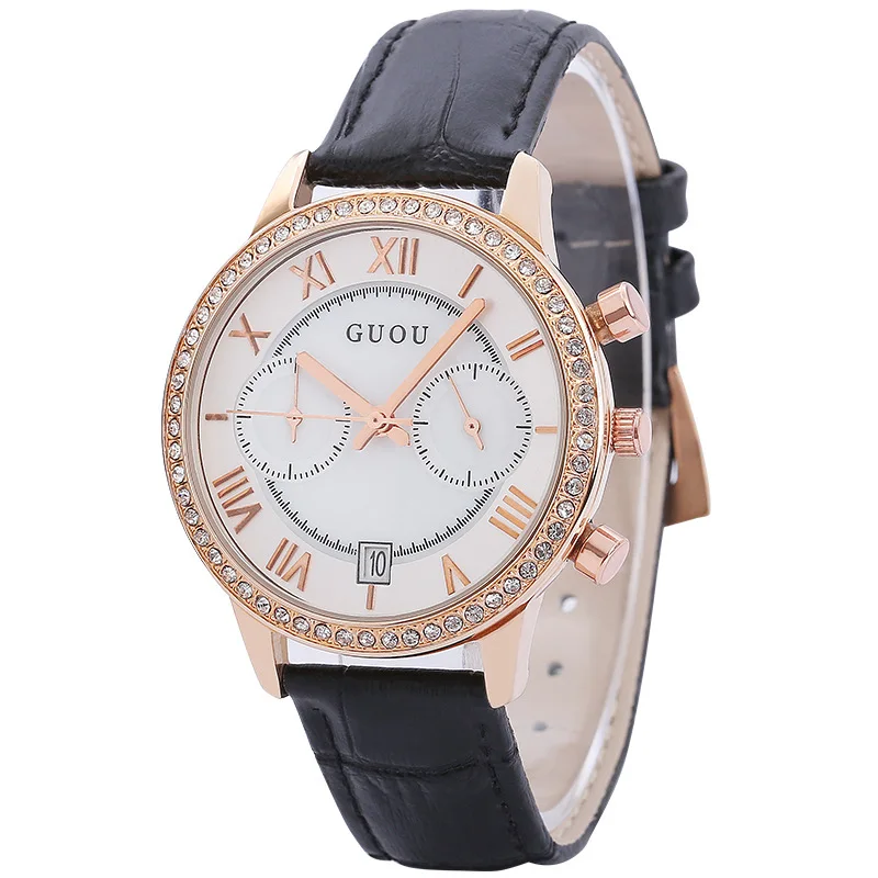 Модные женские Часы Guou Brandrelogio Feminino,, роскошные винтажные римские цифры, женская одежда, наручные часы, синие кожаные часы