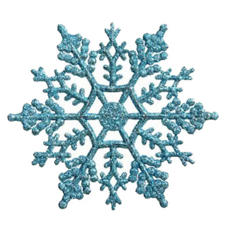 Light Blue 12 шт. Рождественские снежинки 10 см Пластиковые блестящие снежные хлопья украшения для рождественской елки кулон рождественские украшения для дома 25 - Цвет: Light Blue