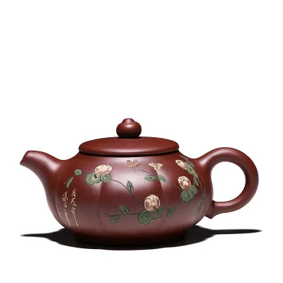 Painted Zisha pot Аутентичный китайский чайник для заварки чая известный горшок Zisha НЕОБРАБОТАННАЯ руда ручной работы чайник фу Юн МИАН Чанг высокого класса Бутик окрашенный чайный набор кунг-фу - Цвет: Painted Zisha pot