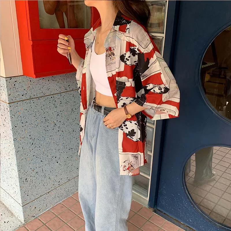 Винтажная Свободная рубашка с рисунком собака далматинец женские летние рубашки