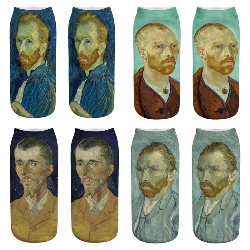 Модные креативные носки с 3D-принтом Ван Гога смешные абстрактной картиной маслом
