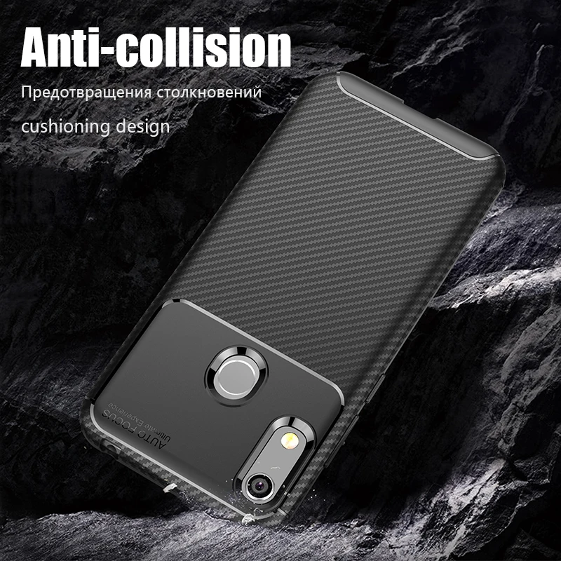 For Huawei Honor 8A Pro Case Soft Silicone TPU Carbon Fiber Texture Shockproof Protective Back Cover |