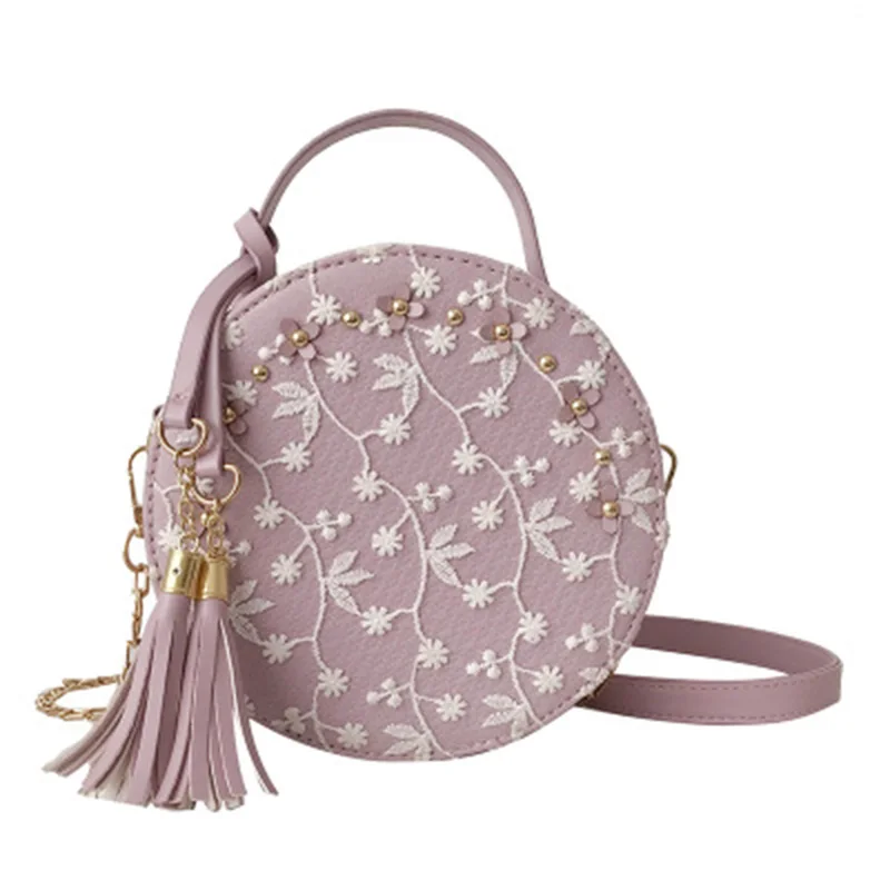 Кружевная маленькая круглая сумка с вышивкой новинка 2019 корейская модная