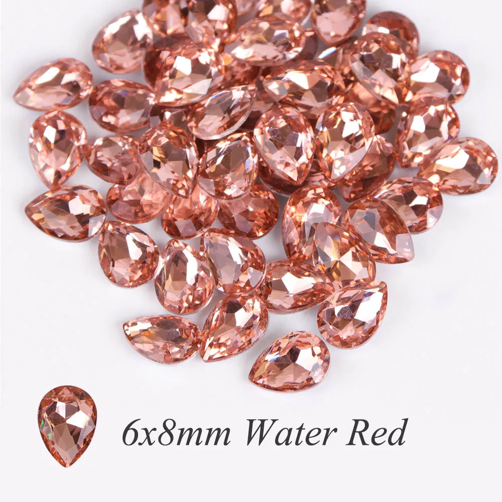 Water Red 6x8mm 10 шт. дизайн ногтей Стразы из горного хрусталя в форме капли бриллианта Блестящий 3D Шарм Блеск драгоценный камень Маникюр украшения аксессуары JI030 - Цвет: Water Red 6x8mm