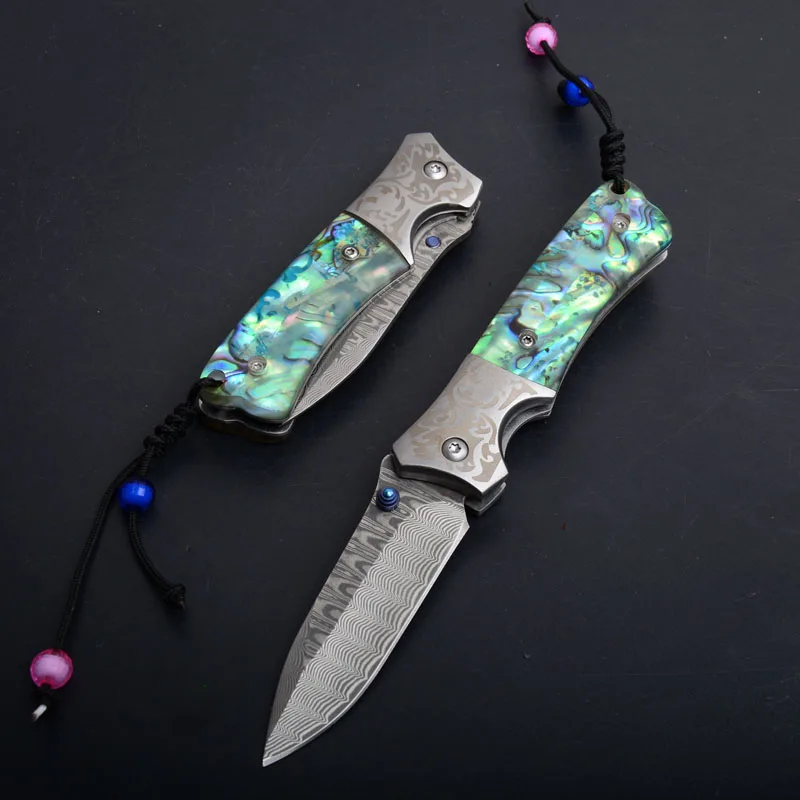 Hysenss Abalone Shell дамасский Тактический Складной нож Открытый Кемпинг Охота выживания Утилита Карманный Брелок EDC инструменты