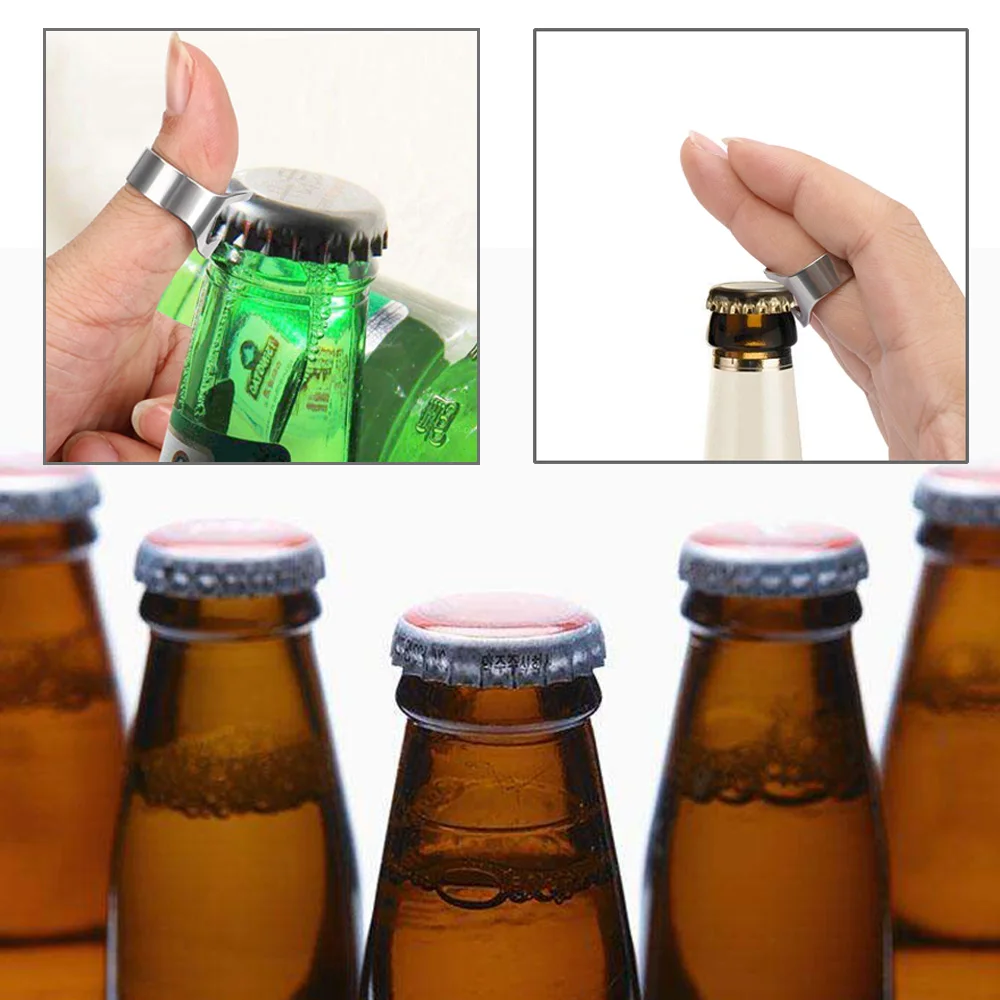 HOOMIN Beer Soda Bottle Cap Portable Ring Bar Tools Finger Ring-Shape Stainless Steel Opener Kitchen Accessories | Дом и сад
