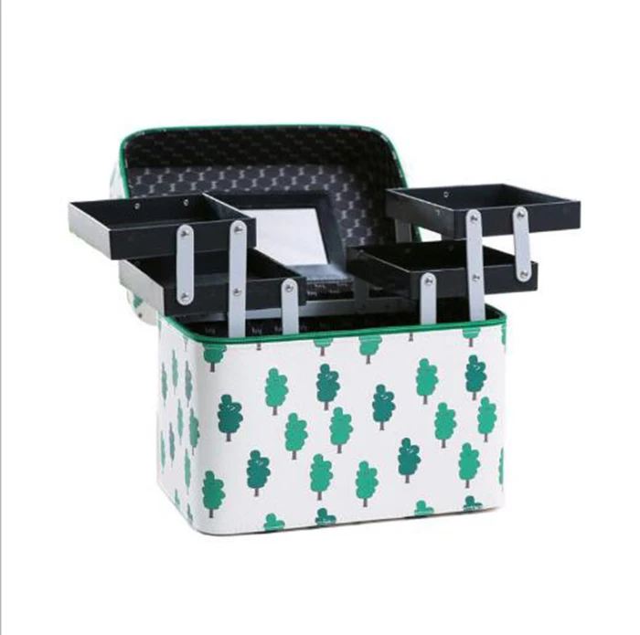 green makeup bag Женская косметичка с принтом летающих птиц из искусственной кожи, косметичка, чехол, органайзер для макияжа, коробка для хранения, косметичка, косметичка, Цветочный, дорожные сумки - Цвет: green makeup bag