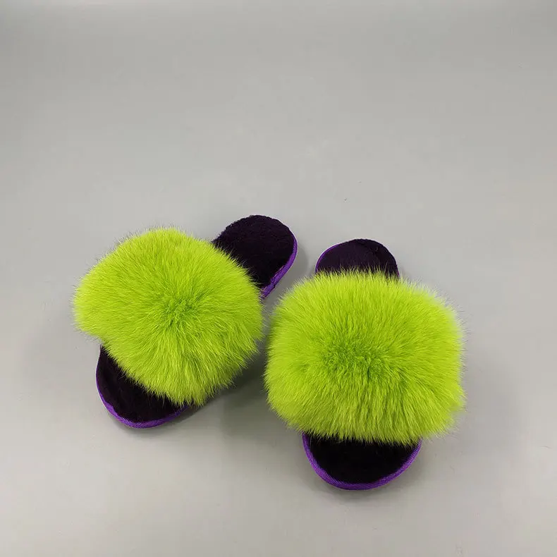 Зимние женские тапочки с натуральным лисьим мехом сандалии шлепанцы Аксессуар