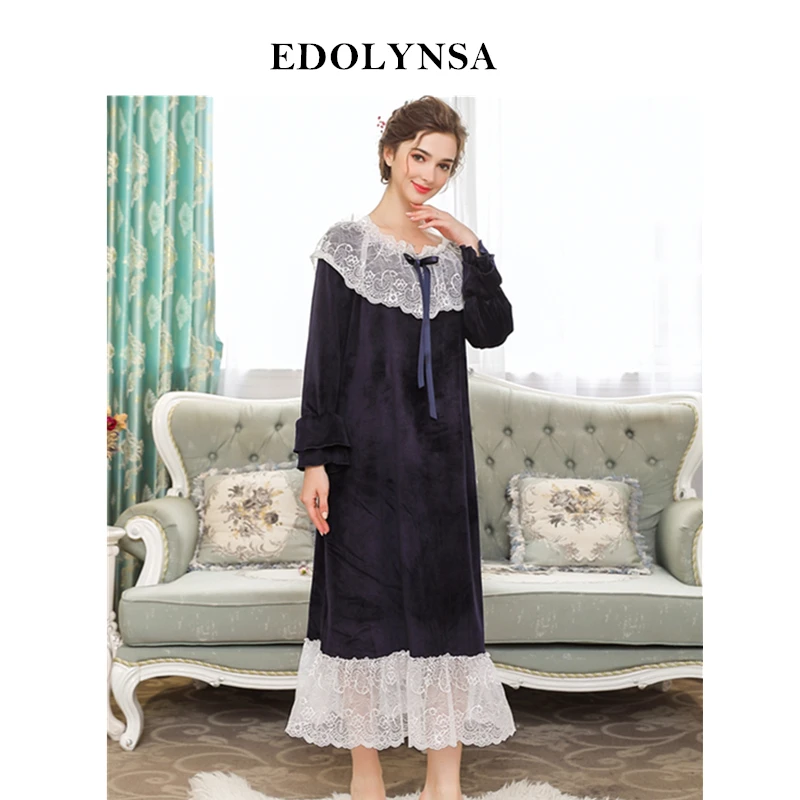 

Luxury Sleepwear Women Elegant Nighdress Autumn HomeWear Vintage Nightgown Long Sleeve Lace Ruffle Night Dress Sleep Shirt H759