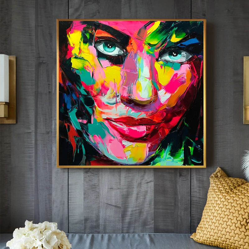

Abstract Bright Color Mona Lisa Painting Death Gaze Canvas Art Figure Print Poster Living Room Cuadros Salon Decoracion Tableaux