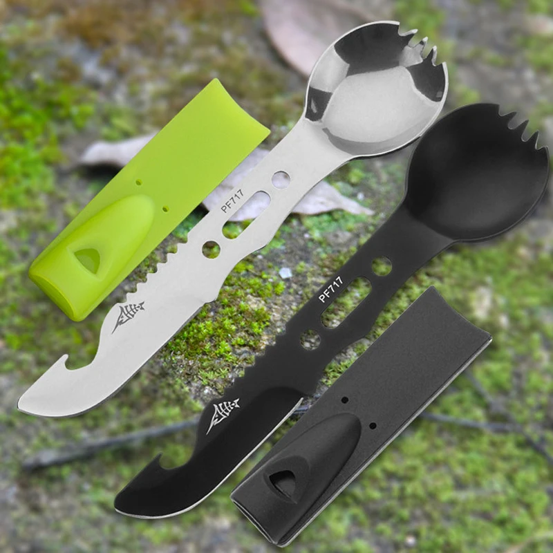 7 In 1 Outdoor EDC Multifunctional Cutlery Spoon Integrated Cutter Camping Gadget Sets Treble Whistle Kitchen Toys Pretend Play | Игрушки и