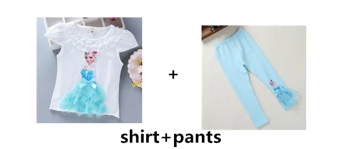 shirt and pants-2 Комплект одежды для детей, летняя футболка с 3d-аппликацией Анны, Софии, Эльзы и штаны, милая одежда, забавная Одежда для девочек - Цвет: shirt and pants-2