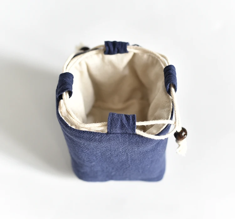 Square Bottom Thicken Linen Jewelry Travel Pouch Cloth Drawstring  Bags Cotton filled Portable Small Cup Tea Set Storage Pouch