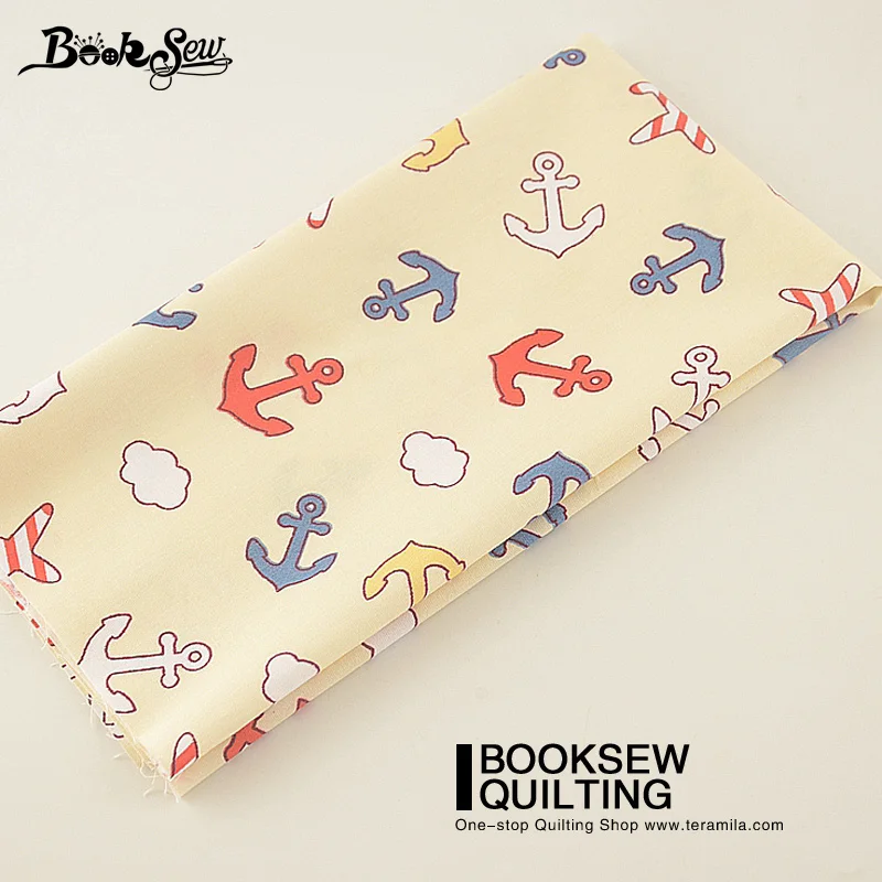 Желтая хлопчатобумажная саржевая ткань с изображением морского якоря Лоскутная