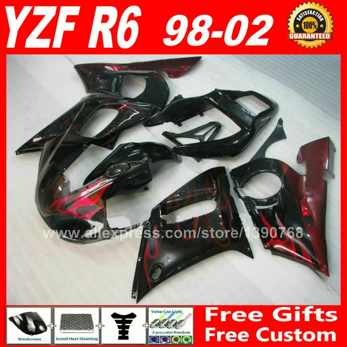 

hot selling Fairings kit for YAMAHA YZF R6 98 99 00 01 02 red flames ABS parts yzfr6 fairing kits 1998 1999 2000 2001 2002 V6A