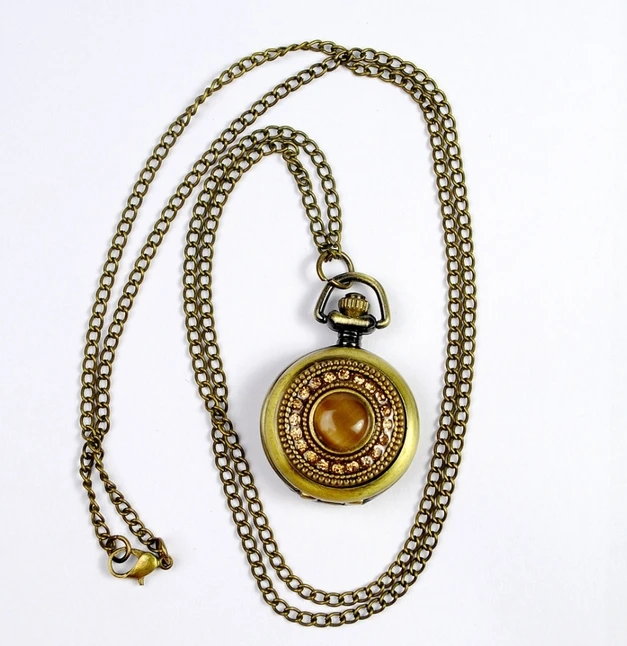 Новые карманные часы Ambar с черным камнем и кристаллами женские винтажные