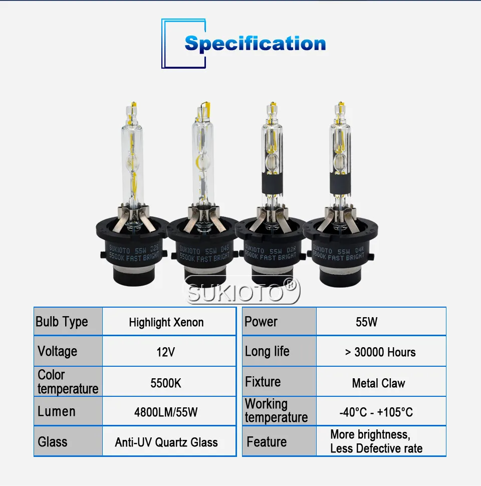 SUKIOTO 2 шт. ксеноновые D2S D4S 55 Вт 5500 к D2R D4R ксеноновые hid лампы проектор Объектив обновление яркий металлический кронштейн лампы для автомобильных фар