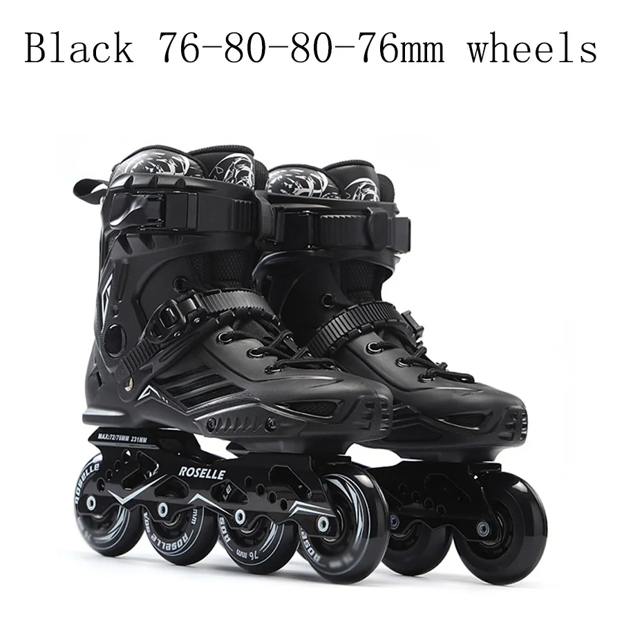 black 76-80mm Japy роликовые коньки профессиональные Взрослые роликовые коньки 72-76-80мм или 3*110 мм слалом скоростные коньки Бесплатные коньки для катания на коньках - Цвет: black 76-80mm