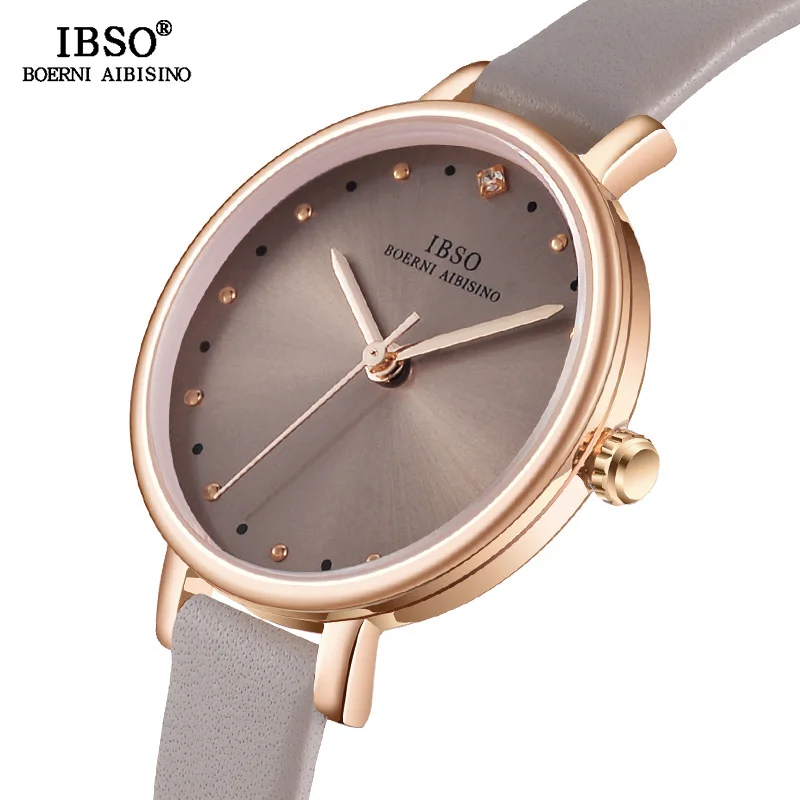 

IBSO Simple Crystal Rhinestone Women Quartz Watches Genuine Leather Strap Ladies Watches Hours Women Waterproof Montre Femme