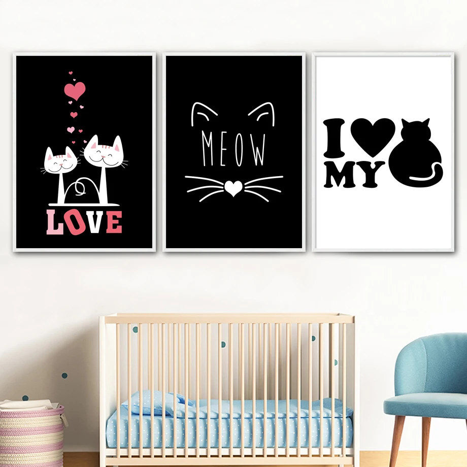 

Cartoon Cat Love Quotes Canvas Painting Posters And Prints Baby Girl Room Wall Art Poster Nordic Style Kids Decoration Pictures