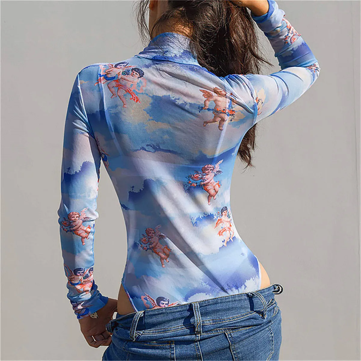 Женские сексуальные сетчатые прозрачные боди топ богемный цветочный комбинезон