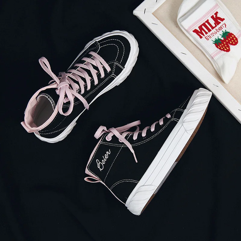 Женские парусиновые кроссовки Повседневные Дышащие однотонные с высоким берцем