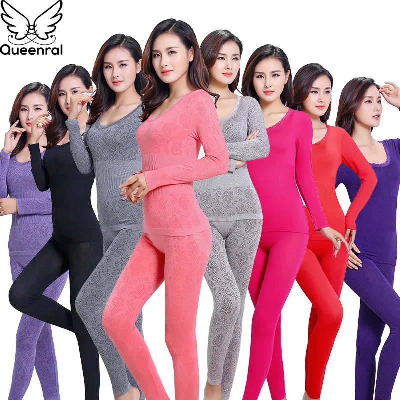 Queenral сексуальное теплое термобелье женское зимнее бесшовные кальсоны дышащие