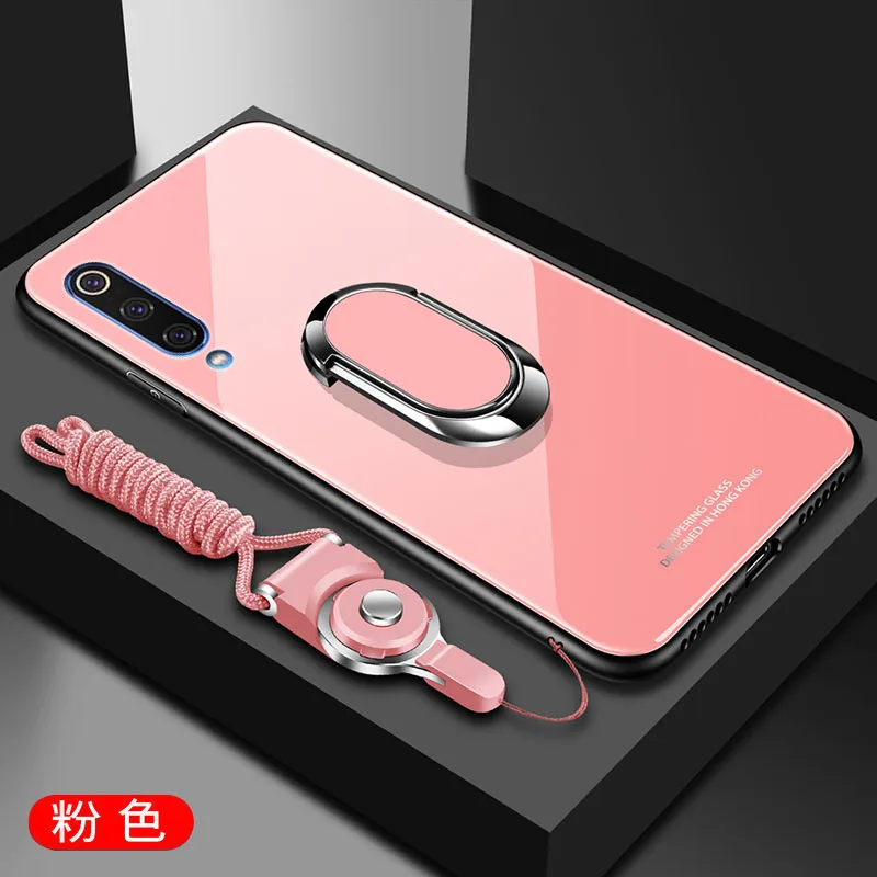 Чехол для Xiaomi Mi 9, Роскошный Жесткий чехол из закаленного стекла с кольцом-подставкой, защитная задняя крышка для xiaomi mi9, чехол для xiaomi 9 - Цвет: pink