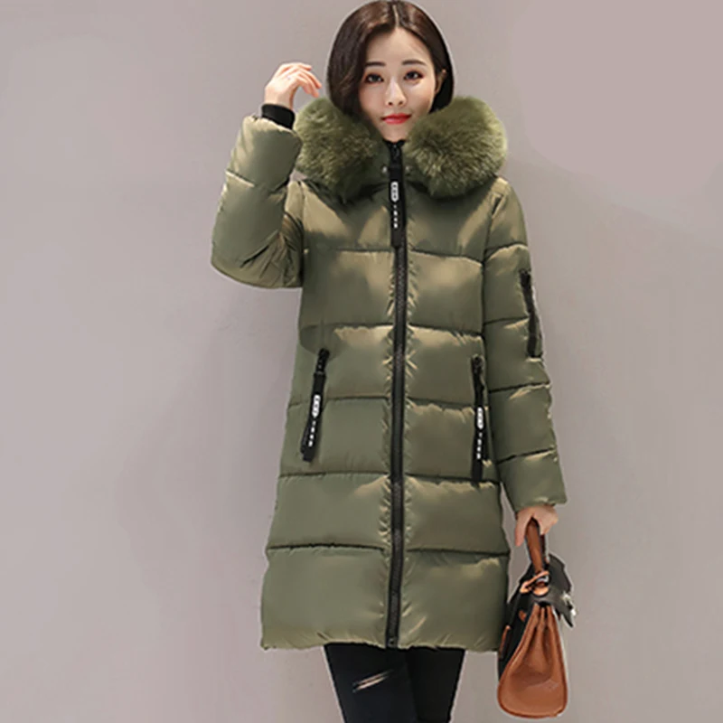 Army Green Bubble Coat Parka, Женское зимнее пальто, длинное хлопковое повседневное меховое пальто с капюшоном, женские теплые зимние парки, Женское пальто, Женское пальто - Цвет: Army Green