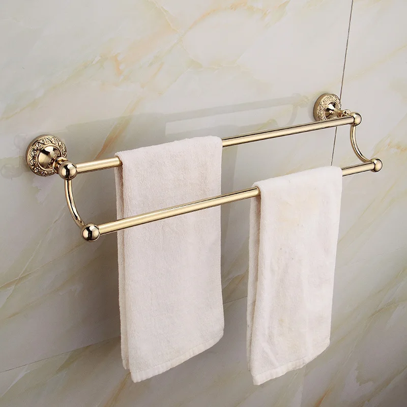 doubl towel bar Золотой резной набор оборудования для ванной комнаты держатель туалетной щетки крючок для халата Античные аксессуары для ванной комнаты Настенные Аксессуары для ванной комнаты - Цвет: doubl towel bar