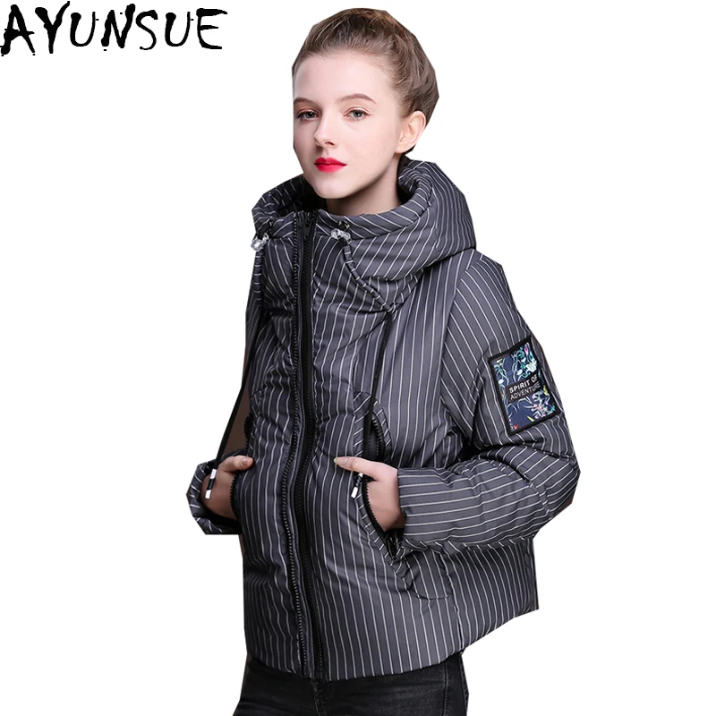 AYUNSUE, высокое качество, новинка, куртка для женщин, парка, короткая, теплая, толстая, 90% утиный пух, куртки для женщин, в полоску, Abriogs Mujer LX1013