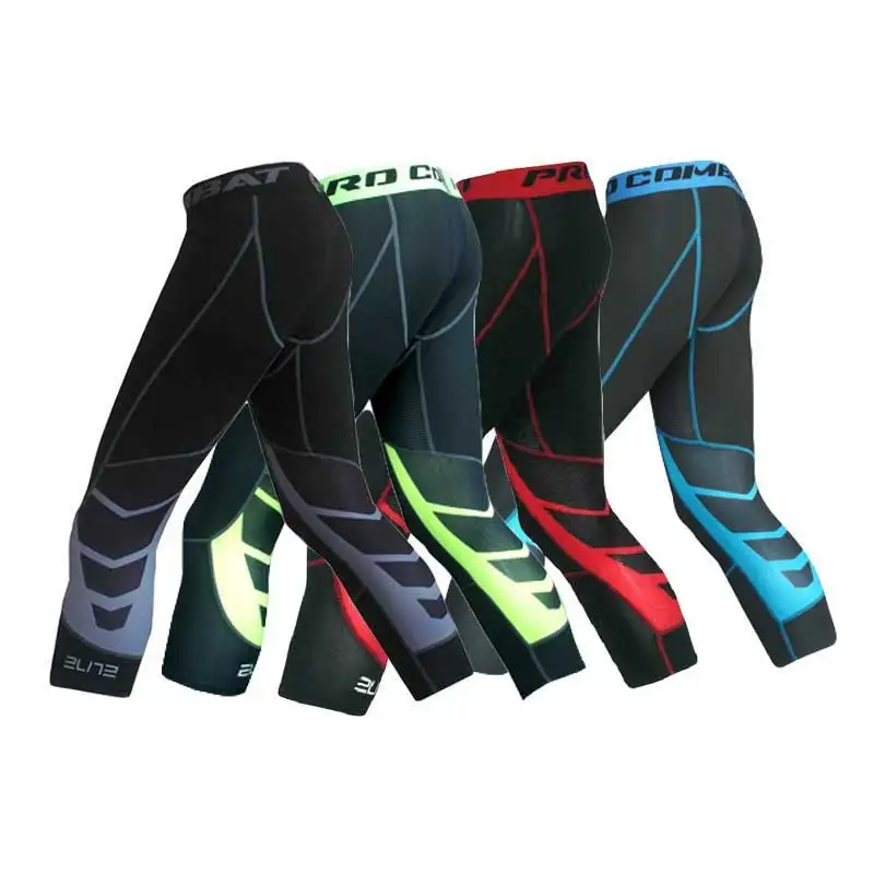 Мужские спортивные быстросохнущие леггинсы облегающие штаны капри для