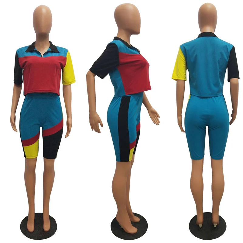 Женский костюм для фитнеса из кроп топа с коротким рукавом и брюк до