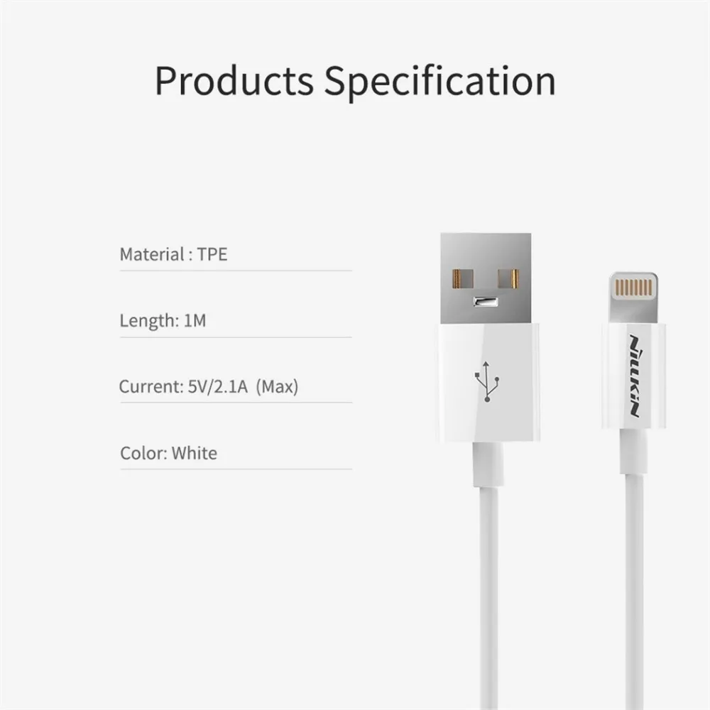 NILLKIN USB кабель для iphone Xs max Xr X iphone 8 7 6 plus 6s plus MFI освещение для ipad iPod USB ЗУ для мобильного телефона шнур данных