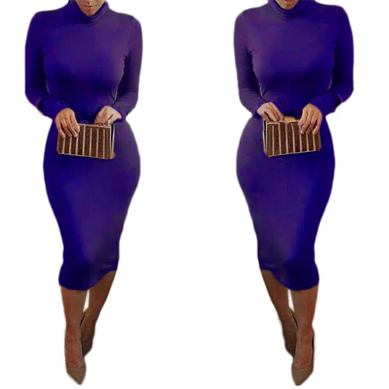 Sexy Women Bandage Dress Spring Autumn Turtleneck Slim Long Sleeve Bodycon Fashion High Neck Club Wrap Pencil Dresses | Женская одежда