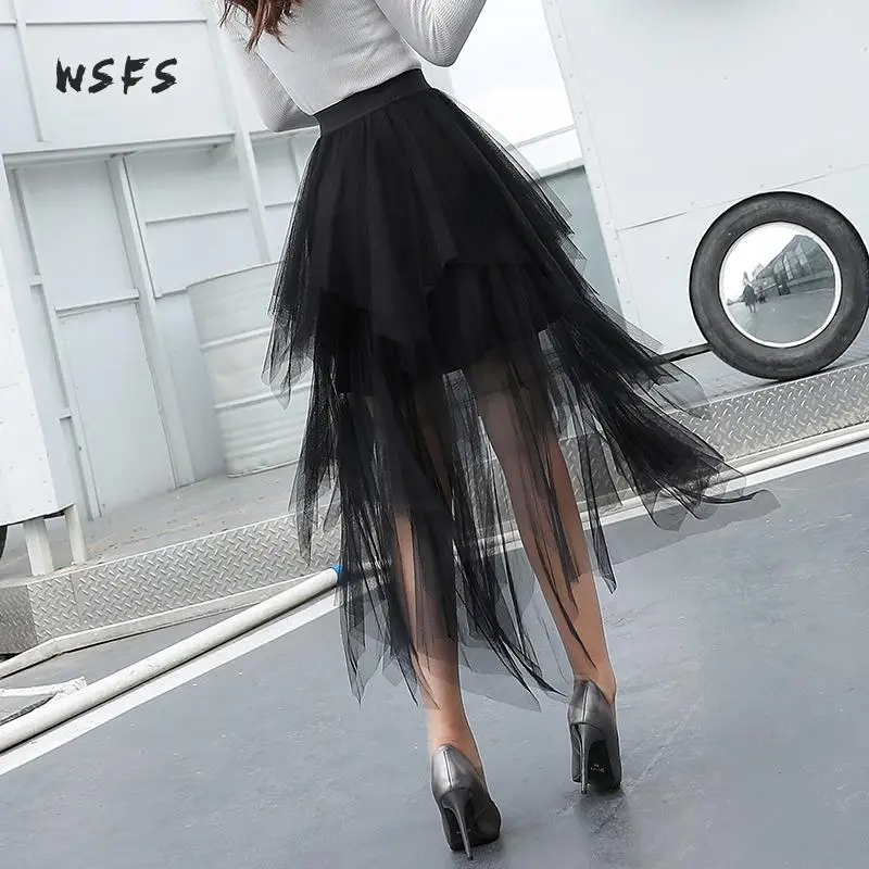 Женская Асимметричная юбка Wsfs винтажная длинная сетчатая с поясом на резинке