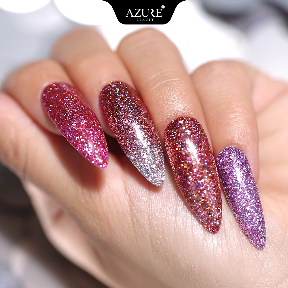 УФ Гель лак Azure Beauty блестящий светодиодный с блестками отмачиваемый