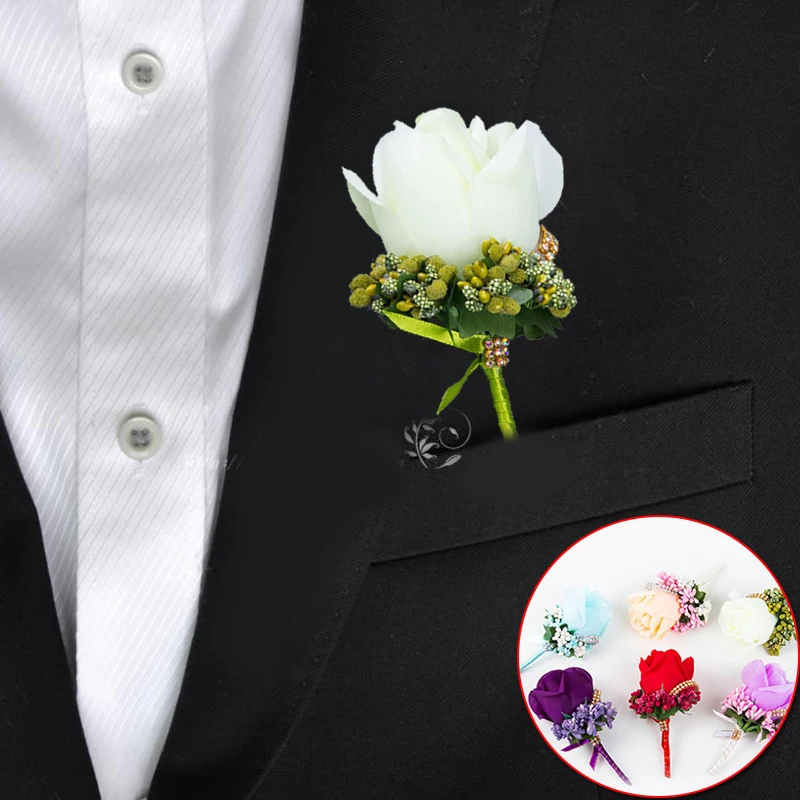 Ivory Red Best Man Corsage for Groom Groomsman Silk Rose Flower Wedding Accessories Pin Brooch Decor Wrist | Украшения и