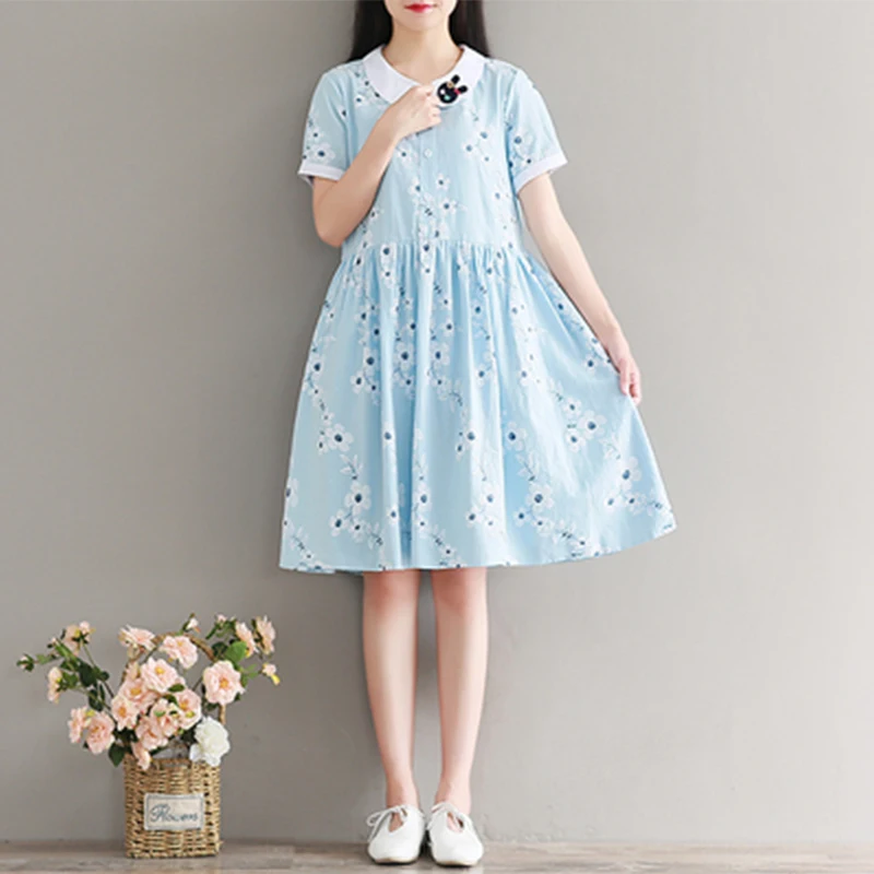 Женское платье с короткими рукавами летнее хлопковое большого размера принтом в