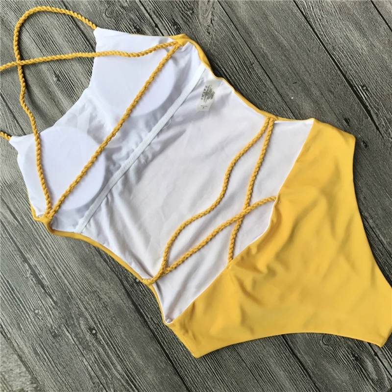 

Women Sexy Backless Halter Neck Bandage Solid Color Onepiece Swimsuit Swimwear