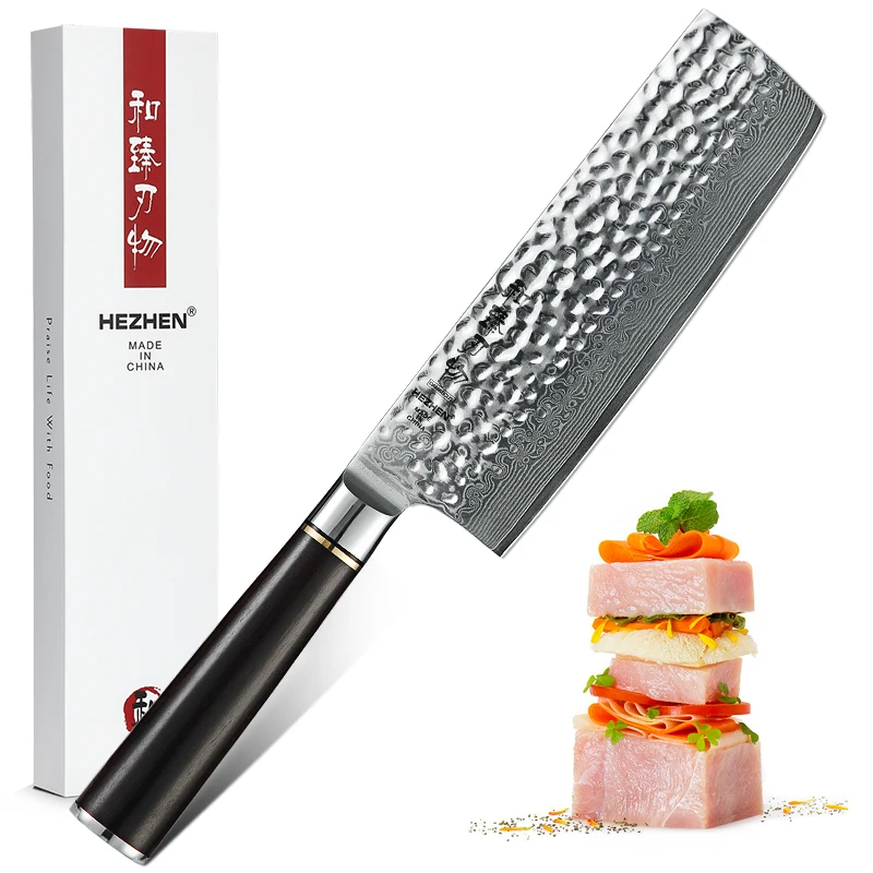 HEZHEN 6 8 дюймов нож мясника китайские Кухонные Ножи Дамасская кованая сталь Nakiri