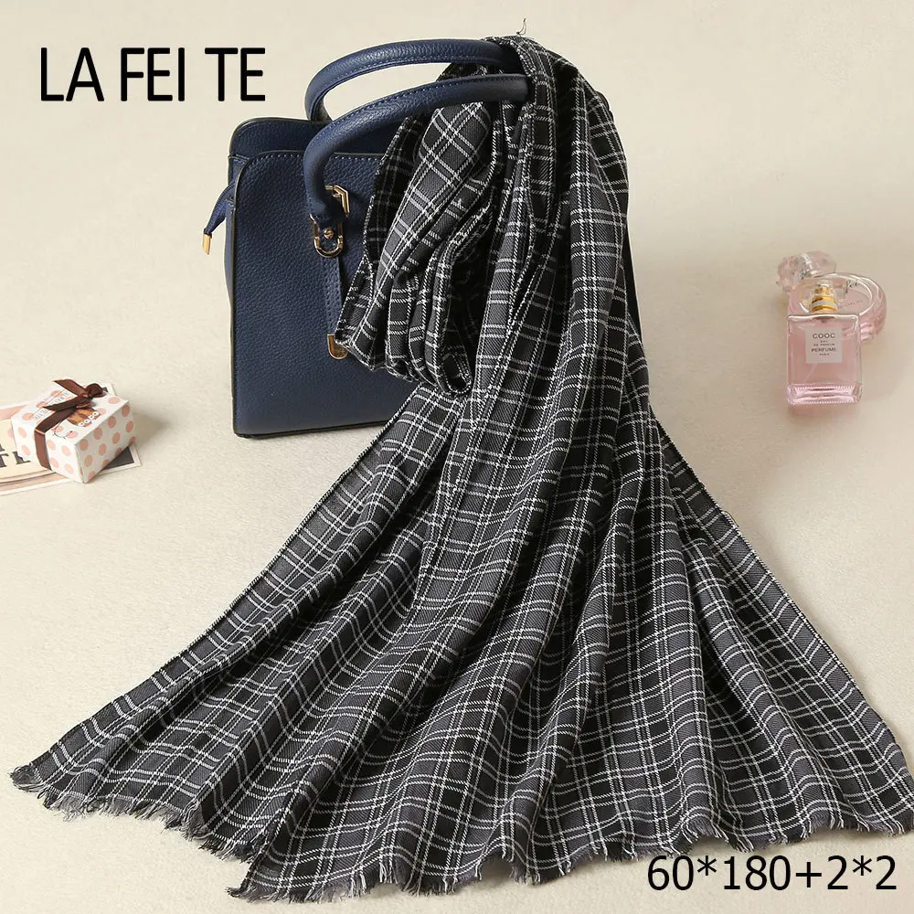 Клетчатый длинный хлопковый мужской шарф дизайнерский шейный платок черный