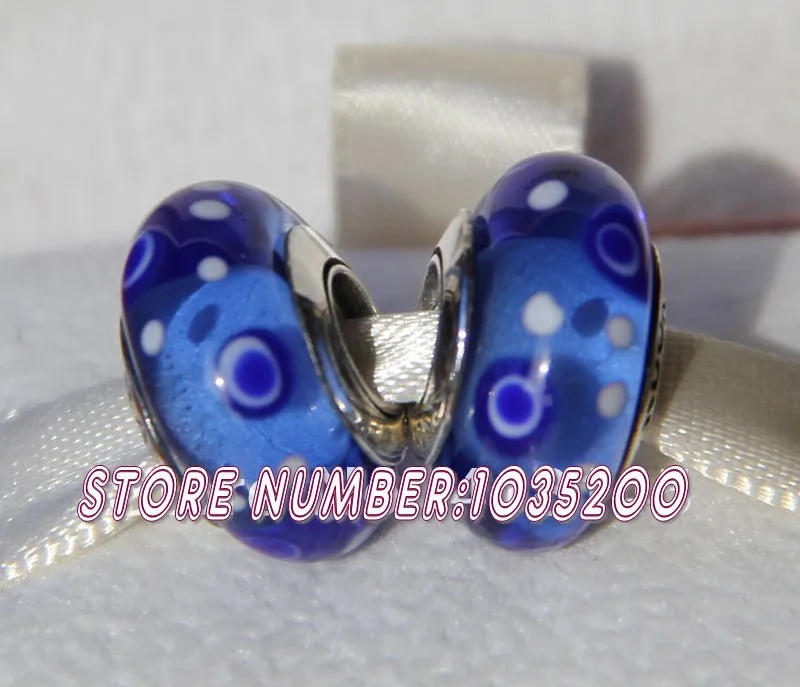 Синий муранского Стекло Бусины Fit Европейский Браслеты и Цепочки ожерелья |