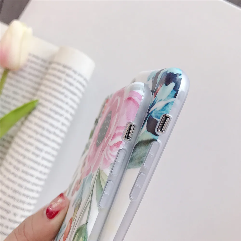 Для Apple iPhone 6 8 Plus X 6s 7 чехол высокого качества бампер цветочный корпус синий