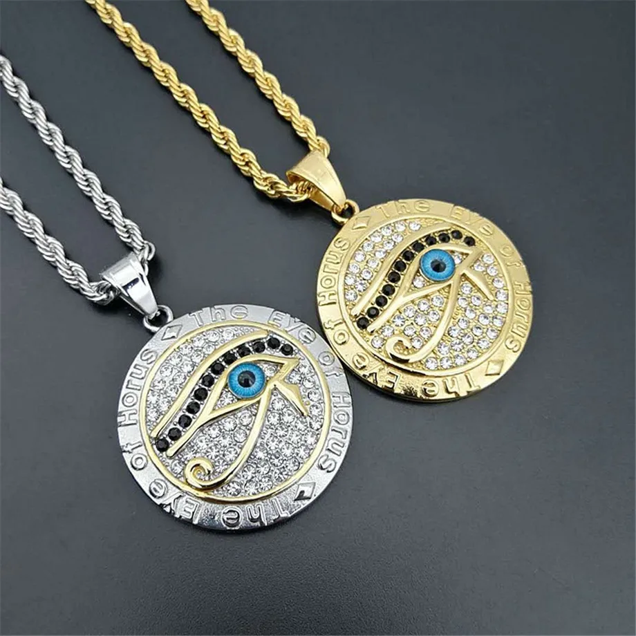 Egyptian Eye of Horus Necklace Pendant & Chain For Men Women Gold Color Stainless Steel Round Hiphop Ancient Egypt Jewelry N1238 (art.: 7abe6bbd4) - 7abe6bbd4