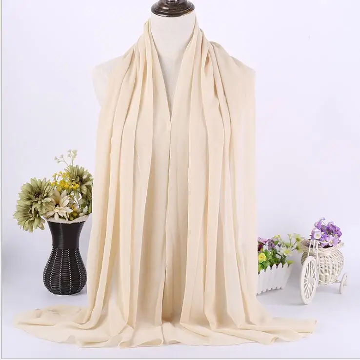16 beige Качественные длинные шифоновые сарвы хиджабы для женщин, одноцветная шаль на голову для исламских женщин, мусульманский платок на голову, накидка phasmina 175*70 см - Цвет: 16 beige