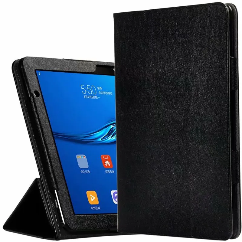 Чехол для huawei mediapad M5 lite 10 из искусственной кожи с подставкой для huawei mediapad m5 lite BAH2-W19/L09/W09+ пленки - Цвет: Black-T1