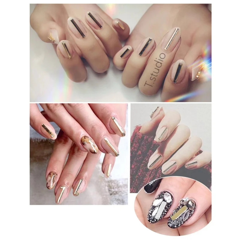 Украшения для дизайна ногтей остроносые алмазные золотые серебряные стальные