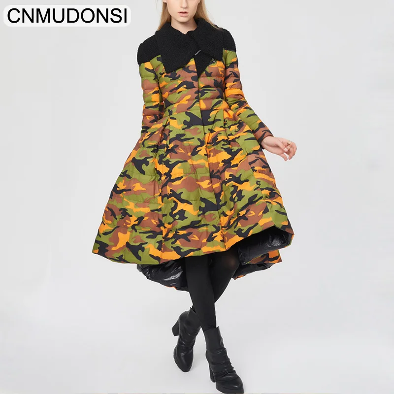 80988-1Camouflage Cnmudonsiплиссированная волнистая Юбка стильная женская пуховая куртка Новая модная зимняя Длинная тонкая парка пальто женская большая Свинг верхняя одежда женская - Цвет: 80988-1Camouflage
